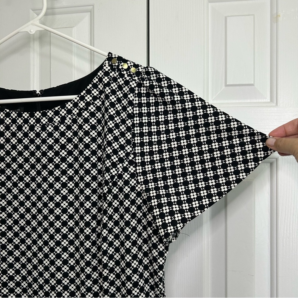 NWOT Talbots Black & White Checkered Flutter Sleeve Fit & Flare Dress Size 14 - Picture 4 of 16